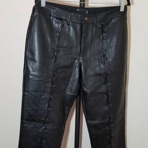 ASOS Black Faux Leather Front Lace Up Pants Size 32X32 Retro Rock Club City NWOT
